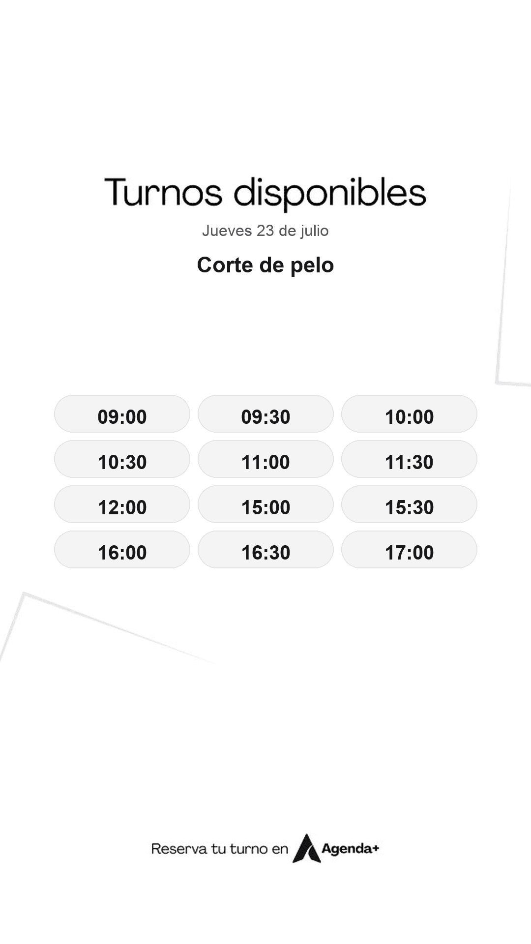 Historia de Instagram con horarios disponibles generada por Agenda+