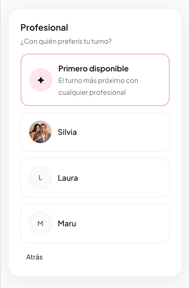 Paso 2: elige profesional o el primero disponible